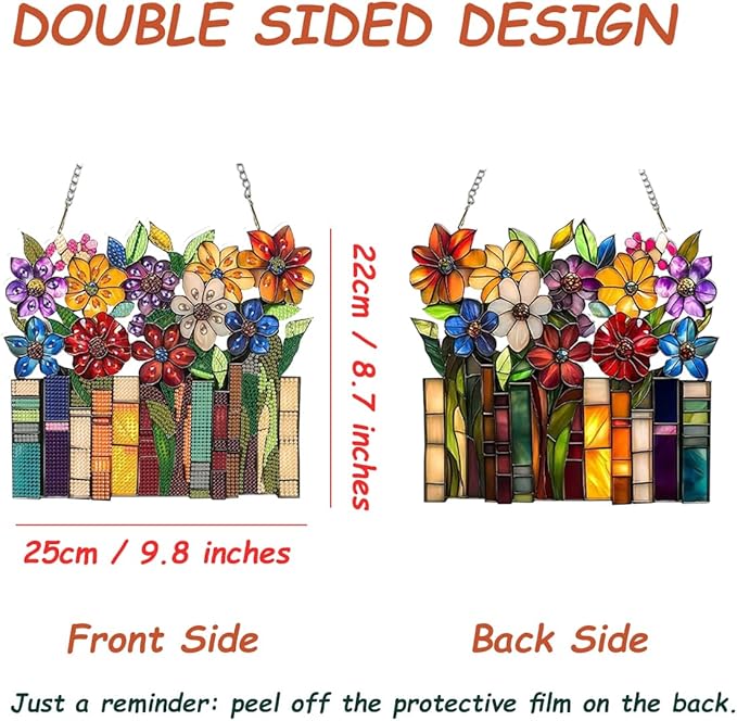JBTM24 9.8x8.7 inch Hanging Diamond Art Pendant Kits, Double Sided Diamond Painting Hanging Sign with Chain, Special Shaped Crystal Art Ornament (Books)