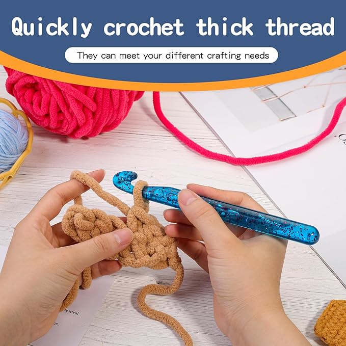 15 mm Large Crochet Hooks, Ergonomic Handle for Arthritic Hands, Professional Huge Crochet Needles, Colorful Transparent Crochet Hook for Beginners and Crocheting Yarn(Blue)