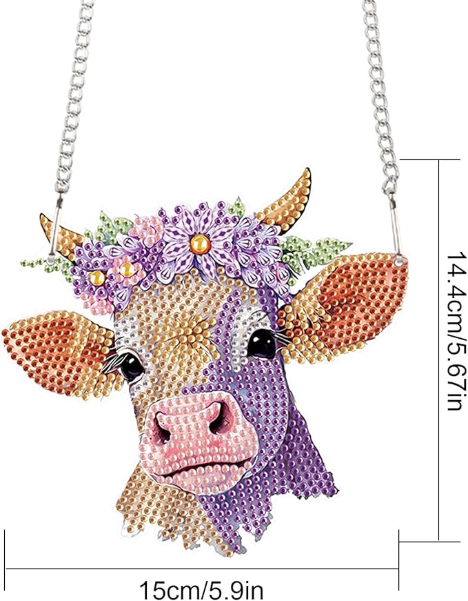 Cow Head Diamond Painting Hanging Kit, 5D DIY Acrylic Pendant with Special Shaped Crystal Rhinestones, Animal Art Ornament for Wall, Door or Window Decoration, Handmade Craft Gift for Adults