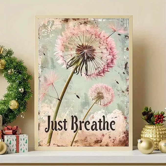GEMFAMILY Dandelion 5D Diamond Art Kits for Adults,Just Breathe Diamond Painting Kits for Beginner,DIY Round Full Drill Diamond Dot Painting Gem Art Kits for Adults Home Wall Decor12X16Inch
