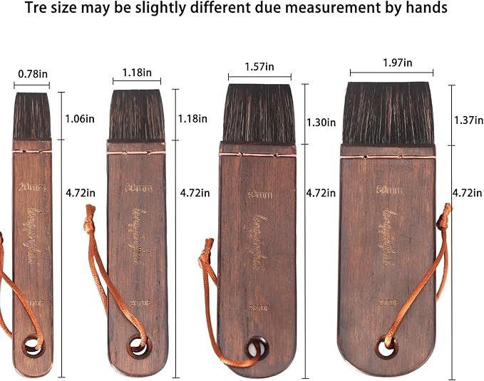 Hake Brushes Set of 4 (20,30,40,50) - Squirrel Blend Watercolor Brushes - Stained Birch Short Handle - Ideal for Washes (Yellow-Brown, Large Size (Clothes, Print Etc))