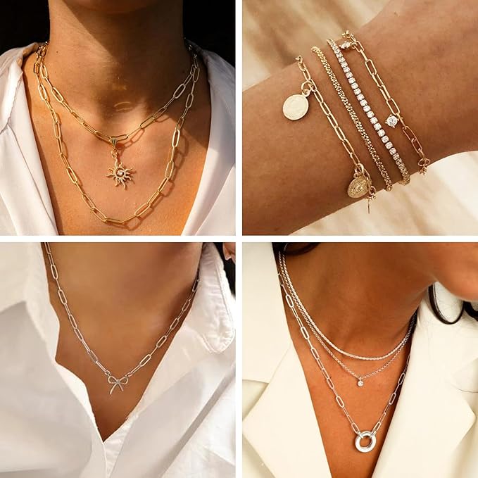 SMYHTGLIF 20 Pack Stainless Steel Bulk Necklace Bracelet Chain for Jewelry Making 4mm Paperclip Necklace Bracelet Chains for Women