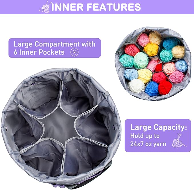 Expandable Yarn Storage Organizer, Crochet Bag & Yarn Tote with Zipper Closure, Yarn Holder for Crocheting and Knitting for Yarn Skeins, Hooks, Needles,Accessories – Gift for Crafters