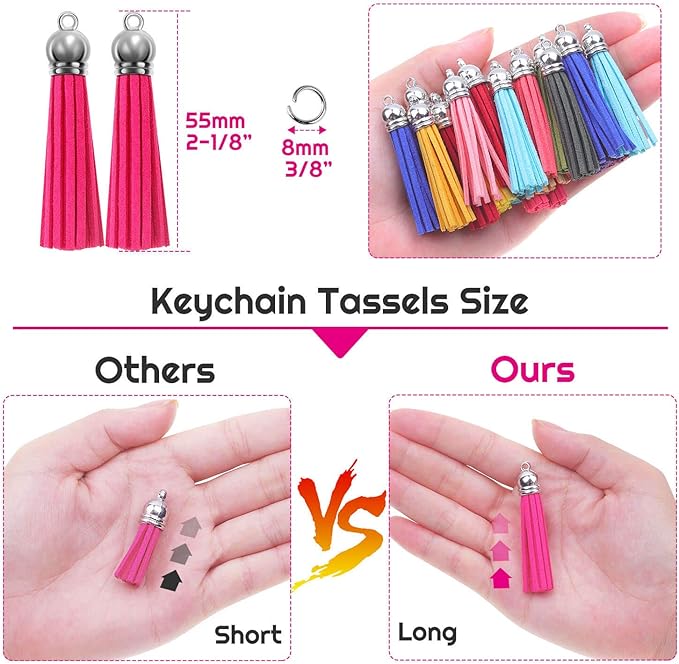 Paxcoo Tassels for Jewelry Making, 50pcs Leather Tassel Keychain Charms Bulk with 50pcs Jump Rings for Jewelry Making, Bracelets, Acrylic Key Chain Blanks and Craft Supplies