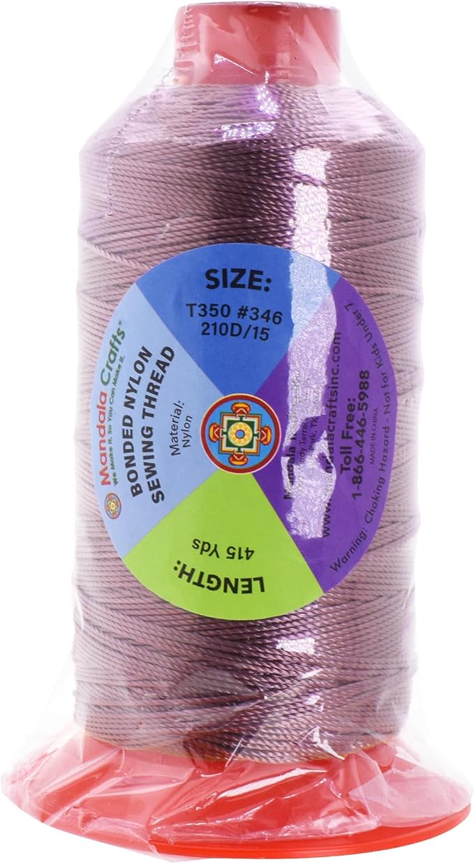 Mandala Crafts Size 346 210D T350 Bonded Nylon Thread - Mauve 415 YDs Tex 350 Heavy Duty Sewing Threads for Leather, Jeans, Weaving, Outdoor Marine Upholstery