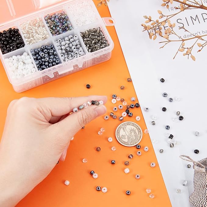 PH PandaHall 1840 Pcs 6/0 4mm 8 Colors Glass Seed Beads Lined Pony Bead Waist Beads Tiny Spacer Czech Beads for Earring Bracelet Necklace Key Chain Jewelry Making