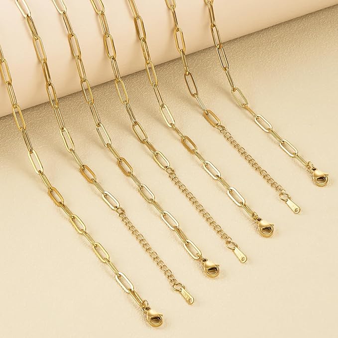 SMYHTGLIF 20 Pack Paperclip Chain Bulk Necklace Bracelet for Jewelry Making 4mm Gold Plated Stainless Steel Necklace Bracelet for Women