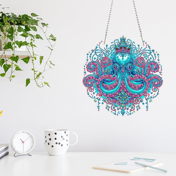 MAXBYE Octopus Hanging Diamond Art Painting Kits for Adults Beginners, DIY 5D Special Shaped Crystal Painting Diamond Kits Hanging Ornament for Gift Home Wall Door Decor