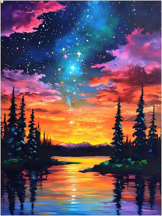 Reivworl Landscape Diamond Art Kits for Adults, Aurora Diamond Painting Kits for Adults, Aurora Landscape Gem Art for Gifts and Home Interior Decor 12x16 Inch