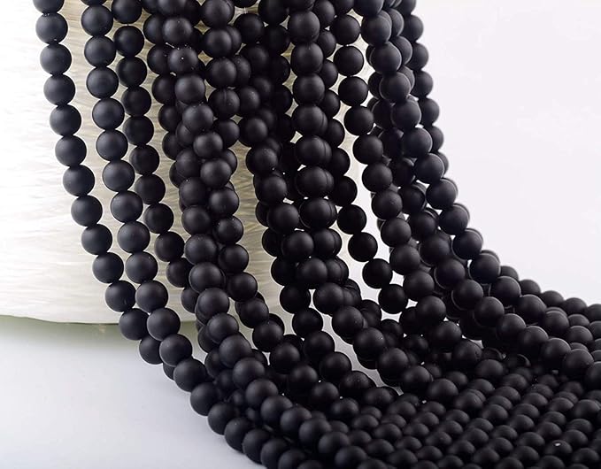Natural Stone Beads 100pcs 6mm Matte Black Onyx Agate Dull Polish Round Stone Beading Loose Gemstone DIY Smooth Beads for Bracelet Necklace Earrings Jewelry Making (Matte Black Onyx, 6mm)