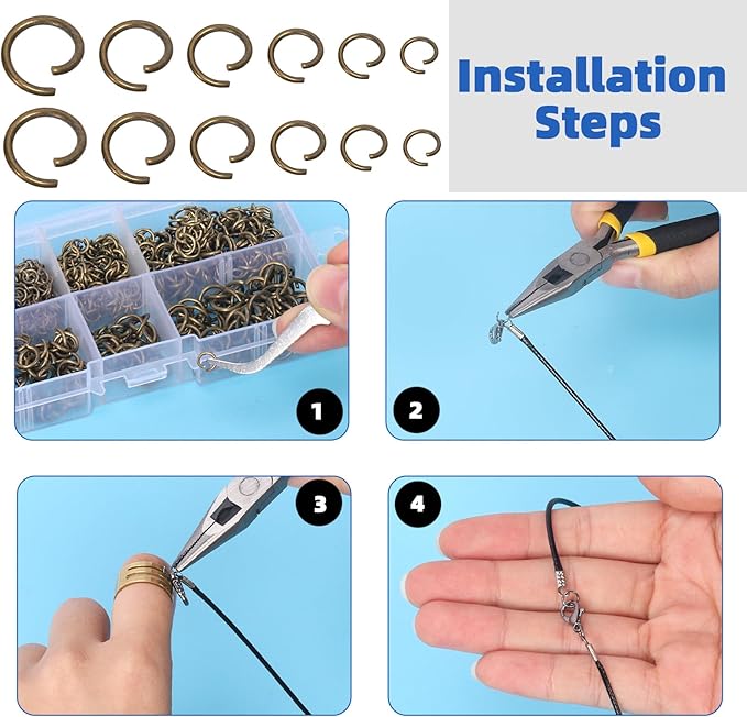 Glarks 1403Pcs 10mm 5mm 4mm 7mm 8mm Open Jump Rings Kit, Iron Round Ring Connectors Nickel Free Bronze O Rings for Jewelry Making Connectors and Necklace Repair