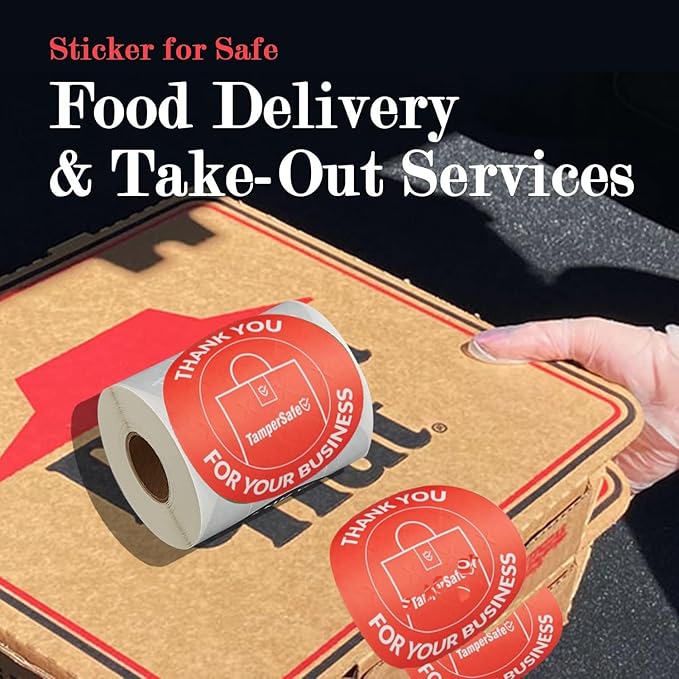 angel's peel lounge thank you tamper proof stickers roll — tamper evident stickers for bags, drink lids, food containers, writable adhesive seal tape, thank you labels - 3x3in 250-counts, red, round