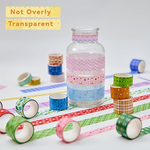 Grid Washi Tape Set 24 Rolls, Decorative Masking Tape for Junk Journal, Scrapbooking Supplies, DIY Crafting Supplies