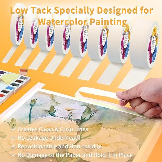 Low Tack White Artist Tape for Watercolor Paper Drafting Art Masking Tape Acid Free Painter Watercolor Tape for Painting Canvas Framing, 0.25 inch Wide 495FT Long Total