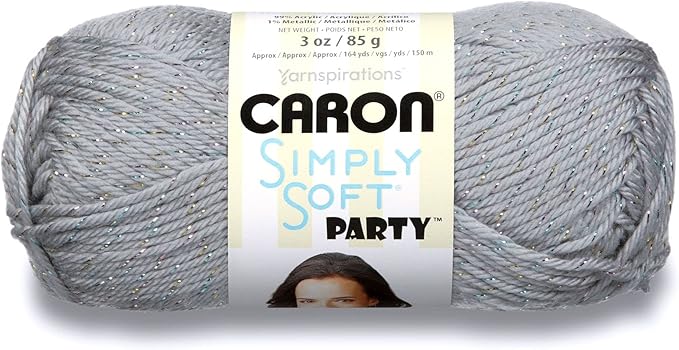 Caron Simply Soft Party Silver Sparkle Yarn - 3 Pack of 85g/3oz - Acrylic - 4 Medium (Worsted) - 164 Yards - Knitting/Crochet