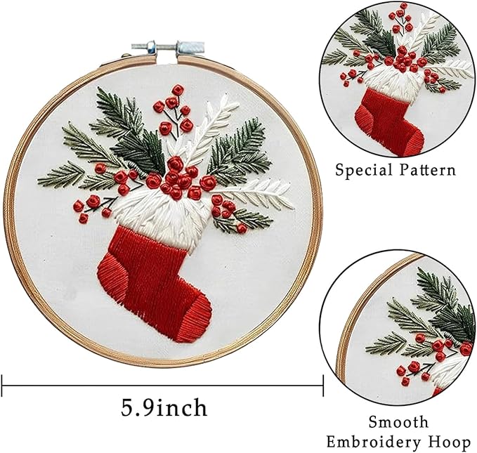 LB Christmas Embroidery Kit for Adults, 4Pc Christmas Embroidery Kits for Beginners with Red Truck, DIY Hand Cross Stitch Kit Holiday Gifts Ornaments Decorations