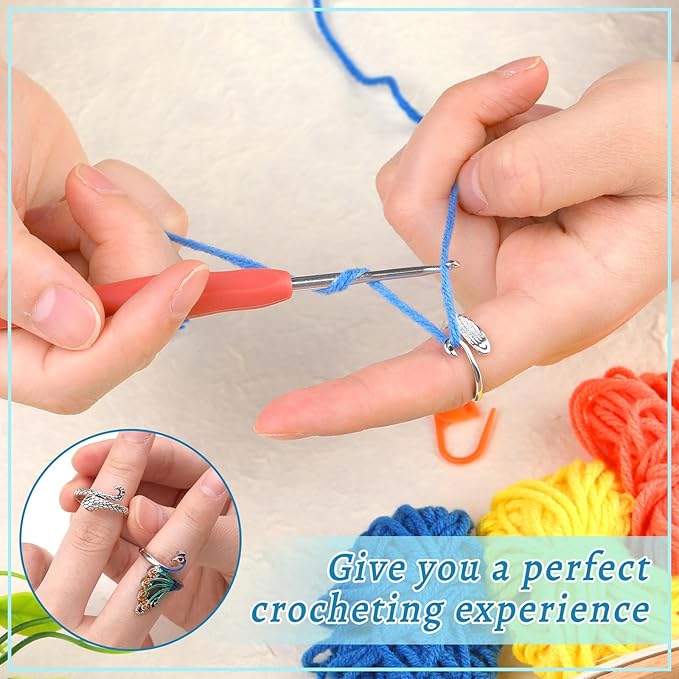 11 Pcs Crochet Ring, Adjustable Knitting Tension Rings, Finger Loop Yarn Rings Crochet Ring for Finger, Cat Guide Knitting Thimble, Faster Knitting Accessories for Mother Grandma