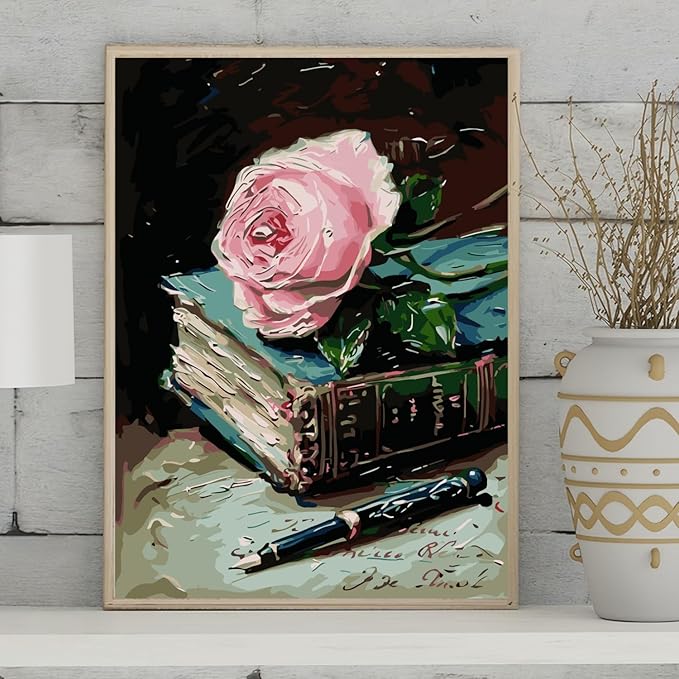 Mosaflare Paint by Numbers for Adults Beginner, Book Flower Adult Paint by Number Kits on Canvas, DIY Acrylic Oil Easy Painting by Numbers for Home Wall Decor 12X16 inch (Without Frame)