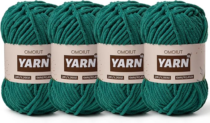 4 Packs Plush Chenille Chunky Crochet Yarn - Baby Yarn for Crocheting Soft - Velvet Yarns Knitting for Blankets Crafts - Fluffy Amigurumi Yarns 200g/262.5yds (4 Greener)