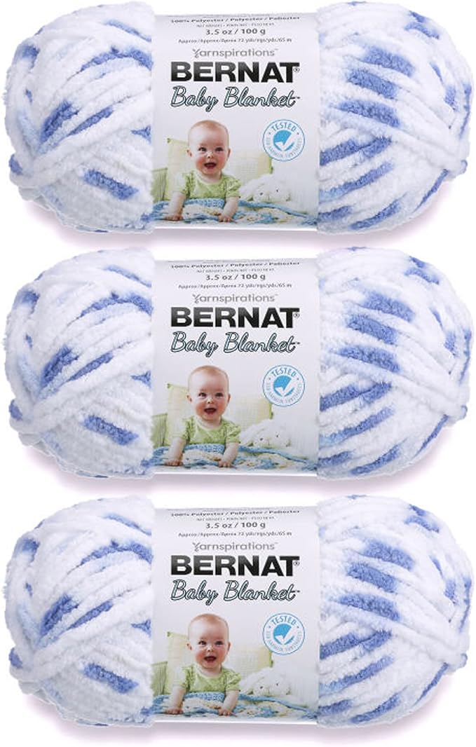 Bernat Baby Blanket Little Denim Print Yarn - 3 Pack of 100g/3.5oz - Polyester - 6 Super Bulky - 72 Yards - Knitting/Crochet