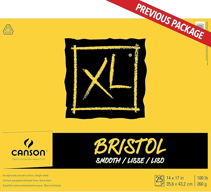 Canson XL Series Bristol Paper, Smooth, Foldover Pad, 14x17 inches, 25 Sheets (100lb/260g) - Artist Paper for Adults and Students - Markers, Pen and Ink