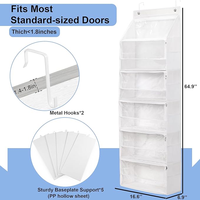 Hanging Yarn Storage Organizer, Large Capacity Knitting Organizer Storage with 6 Zipper Closure Compartments, Over the Door Hanging Yarn Holder for Knitting Needles Crochet Kit Crochet Hooks