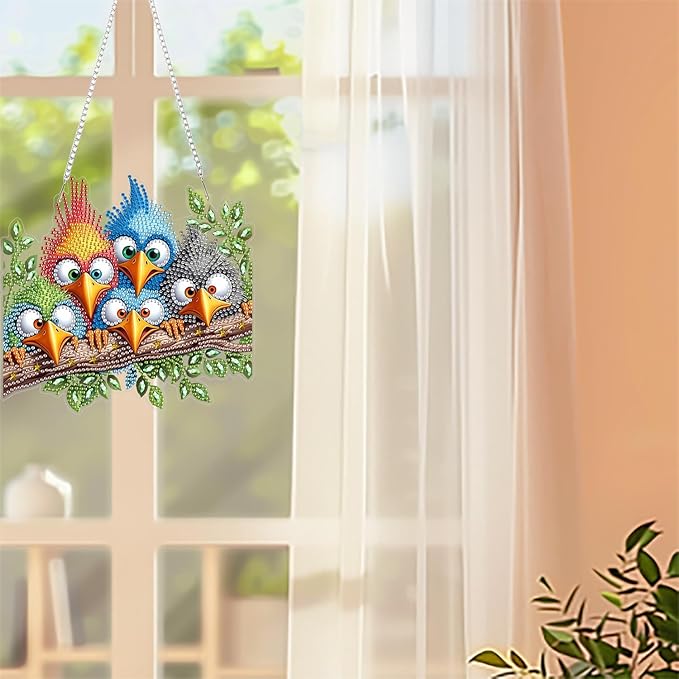 ZeeLionArt Hanging Diamonds Art kit for Adult,Bird Pendant Diamonds Painting Art Kit,7.8x7.4inch Acrylic Diamonds Painting Board Kit Ornament, Special Crystal Diamond Hanging Ornament