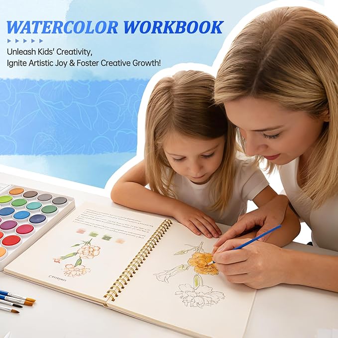Watercolor Workbooks ，24 Colors Water Books Paint Set，Watercolor Coloring Book for Beginners Art Crafts Painting Kit Nature Scenes Paint Set for Creative Exploration Gift for Adults Teens (Flowers)