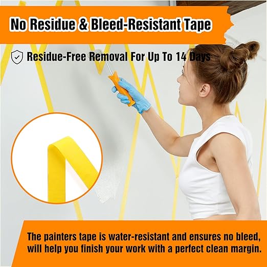 HongWay Masking Tape 1 Inch, 6 Rolls x 22yd (132yds in Total) Painters Tapes for Painting Labeling Arts Crafts, Easy Removal, No Residue (0.94in Yellow)