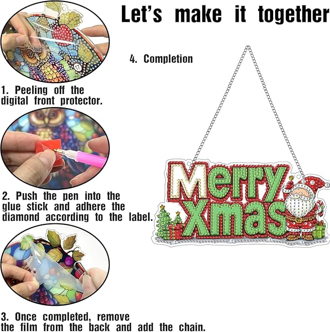 LOMSIOY Diamond Art Hanging Kit for Adult, Christmas Front Door Sign Window Decor for Outdoor, Santa Claus Double Sided Summer Decor Suncatcers for Porch, Hanging Pendants for Garden Wall （8x8 Inch