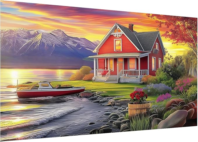 DOTZSO Landscape Diamond Painting Kits for Adults, Easy DIY 5D Round Full Drill Diamond Art kit Diamond Dot Crystal Gem Art and Craft for Beginners Home Wall Decor 12x16 Inches