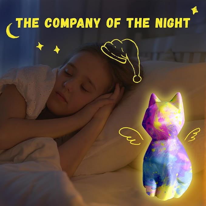Cokiki Paint Your Own Cat Lamp Kit, Art Supplies DIY Cat Crafts Night Light Painting Kit, Arts and Crafts for Kids Ages 8-12, Holiday Gift for Girls Boys Ages 6 7 8 9 10 11 12+
