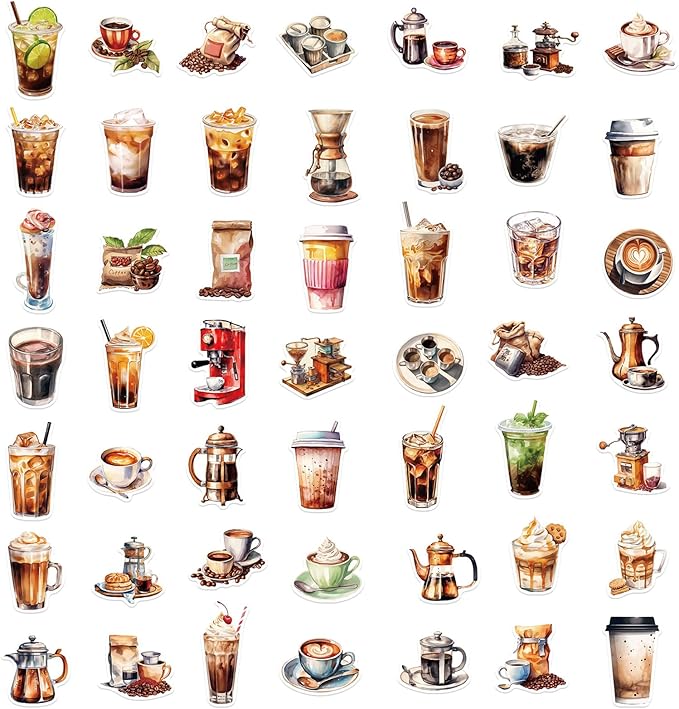 115 Pieces Coffee Drink Scrapbook Supplies Pack, Vintage Decorative Craft Paper Aesthetic Vinyl Stickers Ephemera for Bullet Junk Journal Planner Album Decoupage Collage