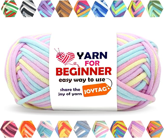 50g Rainbow Beginner Crochet Yarn - Cotton-Nylon Blend - Easy-to-See Stitches - Yellow Pink Purple Blue