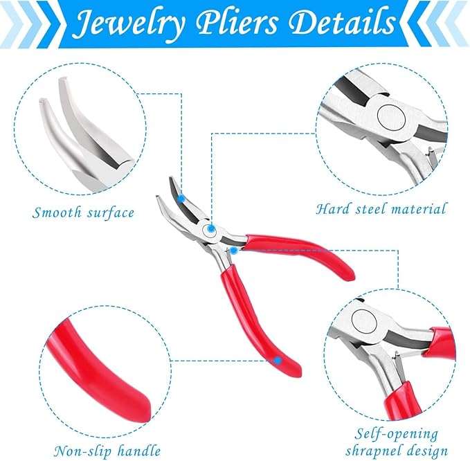 acejoz jewelry making tools kit: 6pc set, including needle round nose, wire cutters, crimper & end nippers for beading & craft