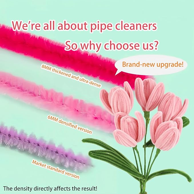 HUEYTON Tulip Pipe Cleaners DIY Kit - 260Pcs Assorted Color Chenille Stems for Delicate & Vivid DIY Tulip Bouquets, Include Floral Accessories, Ideal for Crafters, Home Decor & Handmade Gifts