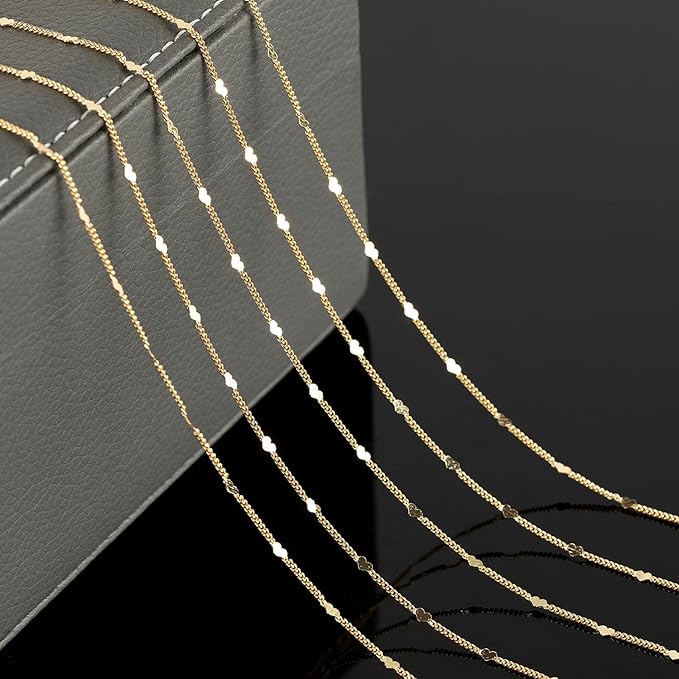 KYUNHOO 32.8 Feet/10M 18K Gold Plated Brass Jewelry Chain Roll Flat Heart Chains Bulk for Women DIY Craft Finding Jewelry Making Supplies