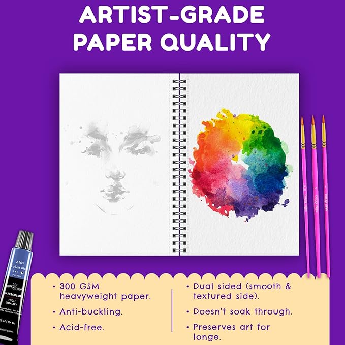 CHALKY CROWN - Watercolor Paper Pad - Water Color Paper Sketch Book - Water Color Paper for Artists, White - Pack of 3 (5.5x8.5) - (96 Sheets)