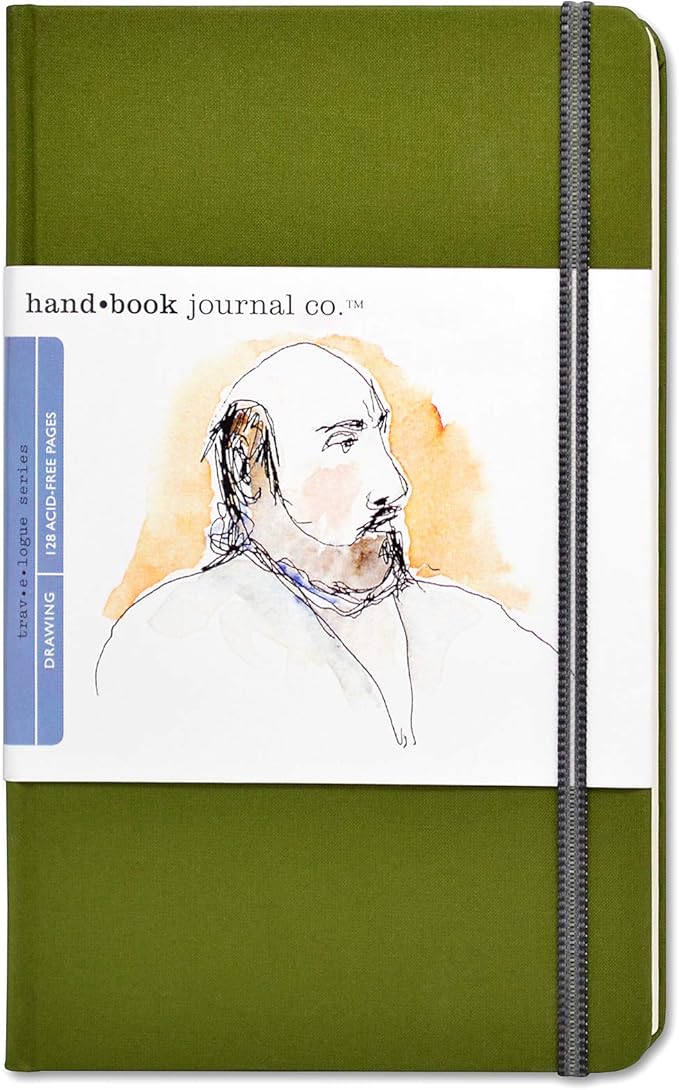 Travelogue Drawing Book, Large Portrait 8-1/4 x 5-1/2, Cadmium Green Artist Journal