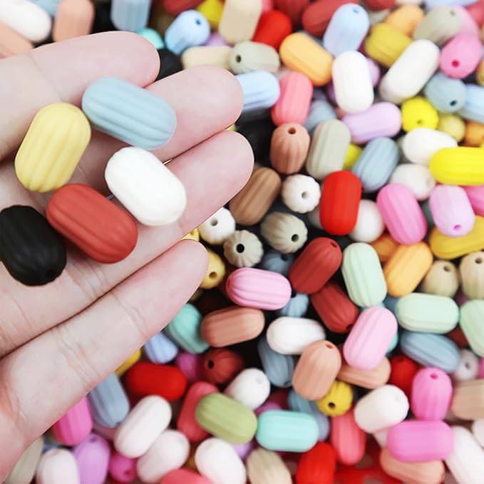 40PCS Cylinder Silicone Beads Colorful Silicone Beads Bulk Spacer Beads Colorful Focal Beads for DIY Craft Garland Keychain Lanyard Necklace Bracelet Jewelry Making Accessories Handmade Crafts