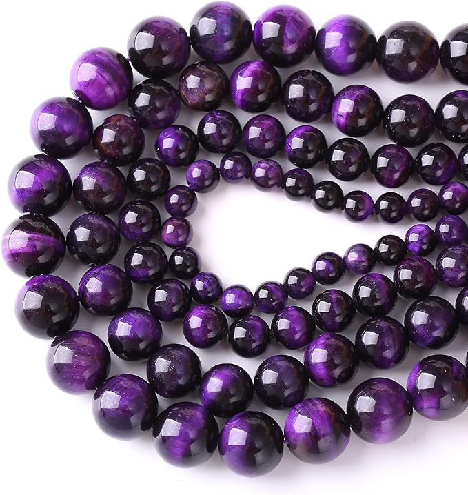 6mm 60pcs A+ Natural Purple Tiger Eye Stone Beads Round Spacer Loose Beads for Jewelry Making DIY Bracelet Necklace 15" Inch