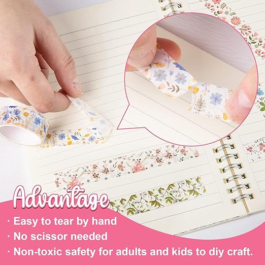Whaline 12 Rolls Spring Floral Washi Tapes Foil Gold Colorful Flowers Masking Tape 0.6 Inch Watercolor Plants Spring Decorative Washi Tape Sticker for Holiday Scrapbook Journal DIY Craft Gift Wrapping