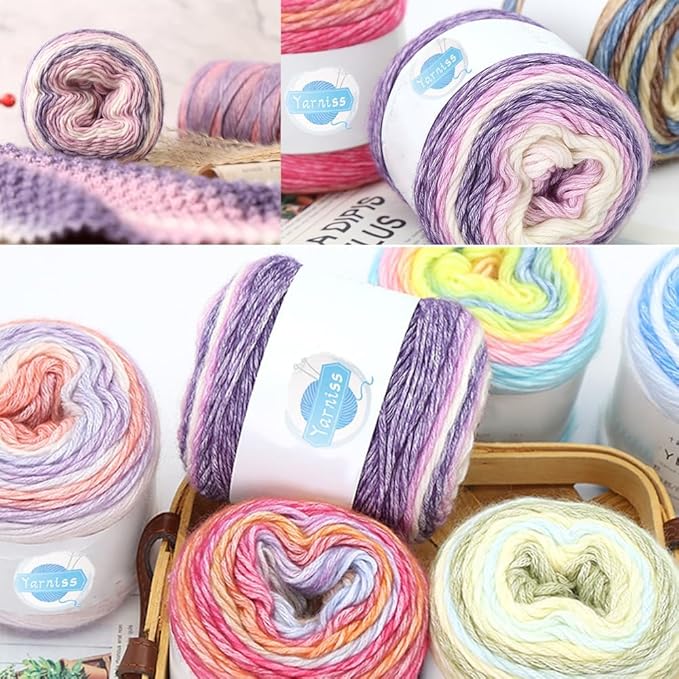 Yarniss Gradient Cake Yarns 4 Pack of 100g(3.52oz), Cake Yarn for Crocheting & Knitting,Soft Cake Rainbow Cotton Yarn for Sweater,Shawl,Scarf-Purple Gradient