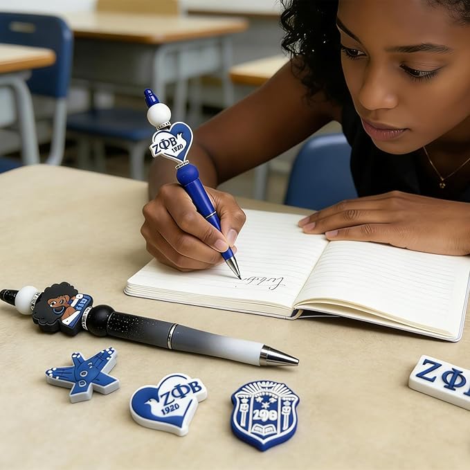 Zeta Beta Phi Sorority Themed Silicone Focal Beads Bulk for DIY Keychain Lanyard Pens Making Rubber Beads Kit Supplies (ΖΦΒ)