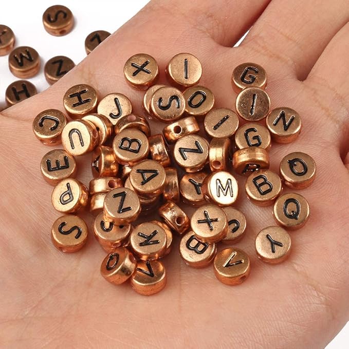 Amaney 600Pcs 7x4mm Rose Gold Round Acrylic Letter Beads Alphabet Letter Beads for Jewelry Making Bracelets Necklaces Key Chains