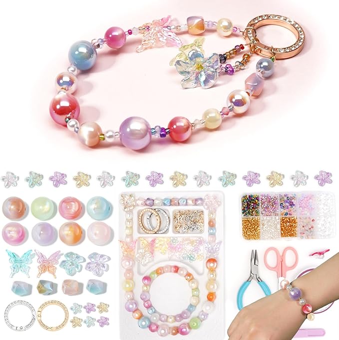 LuCastte Charm Bracelet Making Kit, Beads for Bracelets with Tools and Guide, Jewelry Making Supplies Premium Resin Cat Eye Beads Seed Beads, Macaron Style Art Kit Gift Travel DIY