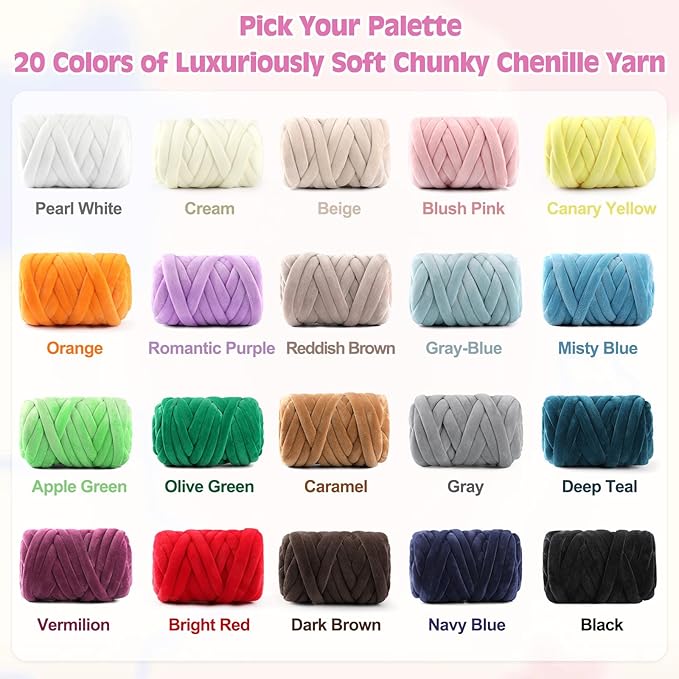 Chunky Yarn for Hand Knitting & Arm Knitting - 0.66lb Super Bulky Velvet Chenille Tube Yarn for DIY Pillows, Pet Beds, Baskets & Home Decor | No Tools Needed, Machine Washable, Bright Yellow,1 Pack