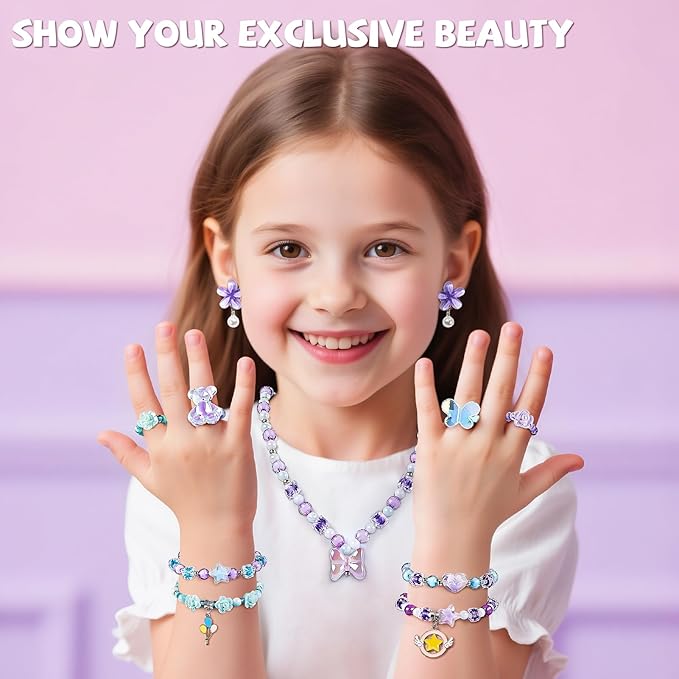 newbandmo jewelry making kit toys for girls 8-12, bracelet making kit for girls, diy craft kits for teen girl age 8 9 10, christmas birthday gifts for kids 8 10 11 12 year old girl (purple)