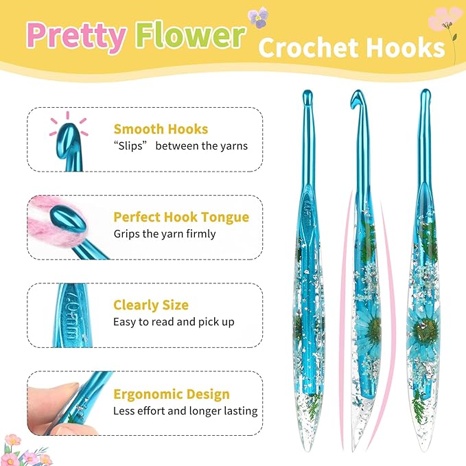 Coopay Large Crochet Hooks, 5 PCS Crochet Hook Set with Case (6.5mm, 7mm, 8mm, 9mm, 10mm), Floral Resin Grips - Beautiful & Ergonomic, Great for Crocheting Blankets, Dolls, Shawls, Hats, Scarves
