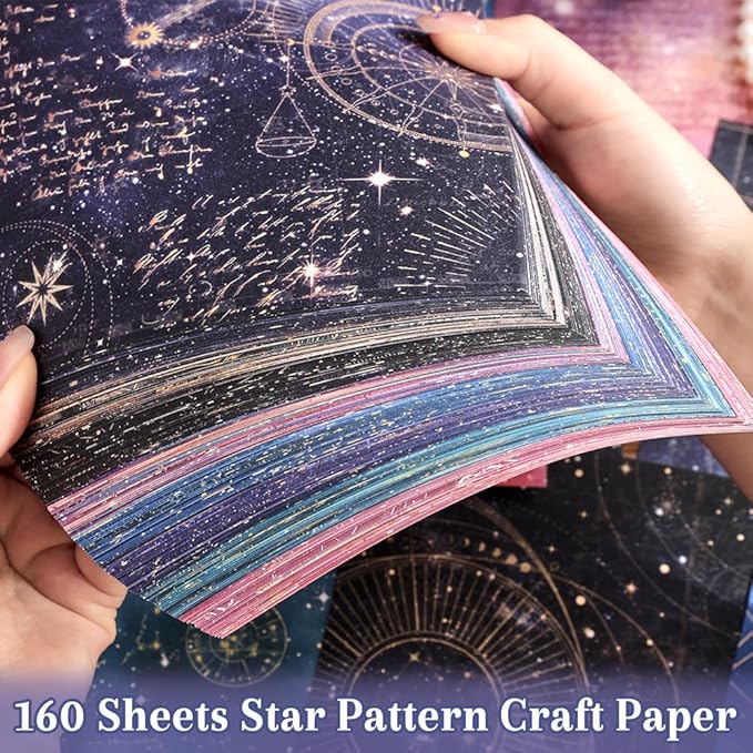 160 Sheets of Starry Sky Scrapbook Paper, journaling Scrapbook Supplies Craft Collage Paper Set, Junk Journal Bullet Journal Poster Room Decor for Card Making Decorative Gifts